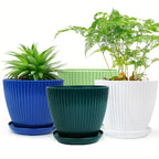 Vaso per piante con struttura scanalata e sottovaso – Vaso in plastica resistente