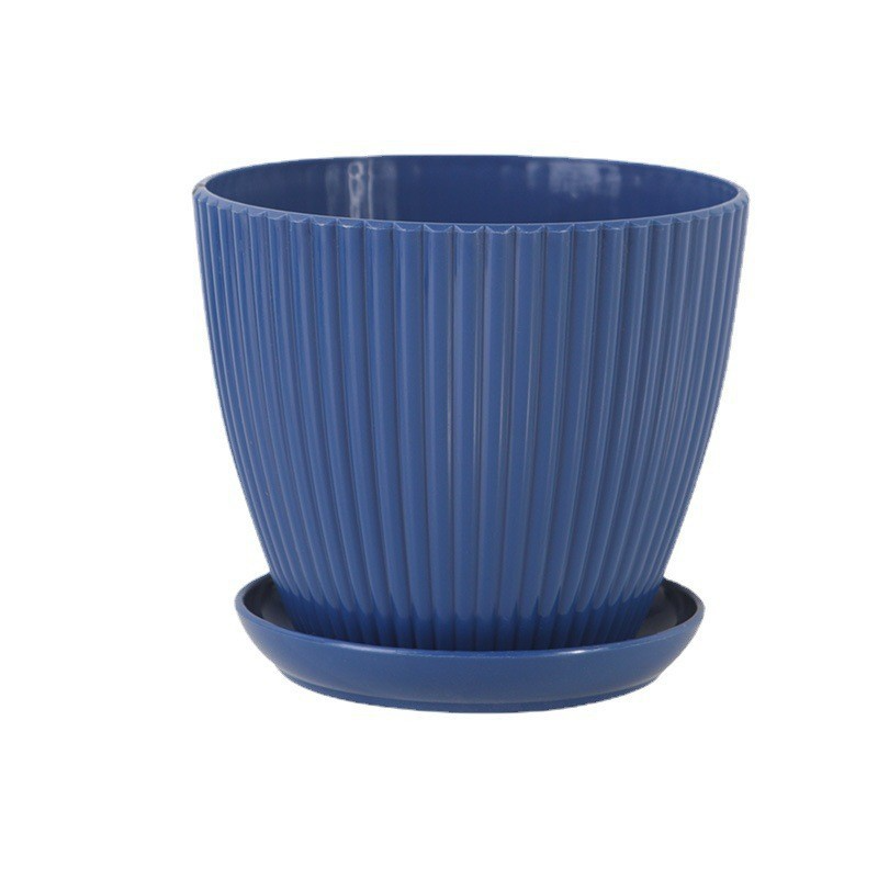 Vaso per piante con struttura scanalata e sottovaso – Vaso in plastica resistente