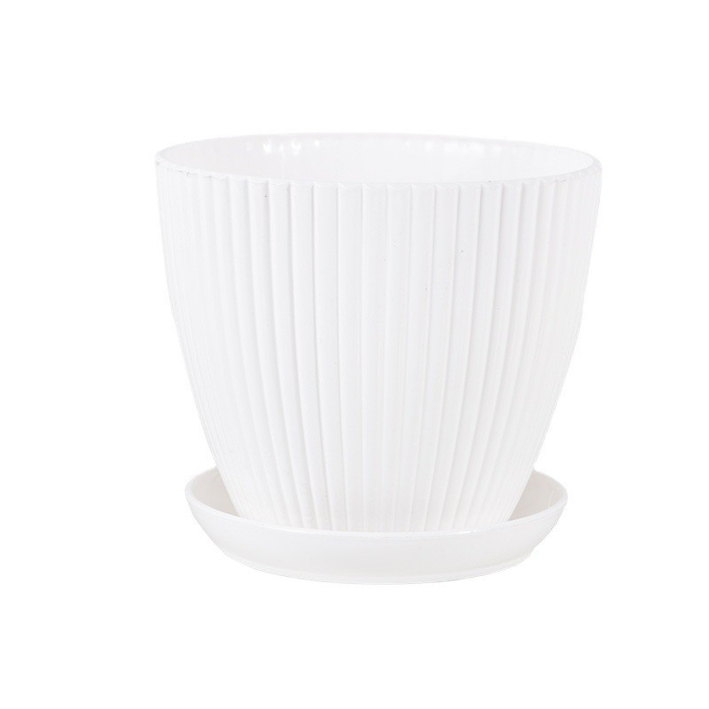 Vaso per piante con struttura scanalata e sottovaso – Vaso in plastica resistente