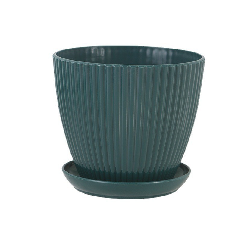 Vaso per piante con struttura scanalata e sottovaso – Vaso in plastica resistente