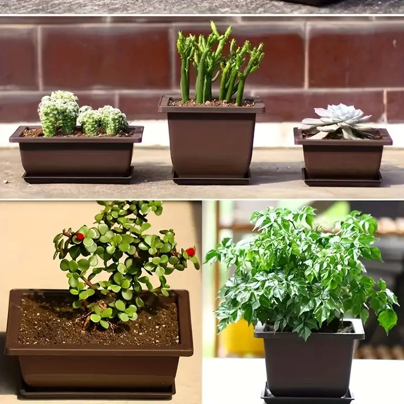 Vaso rettangolare con sottovaso per piante da giardino e balcone