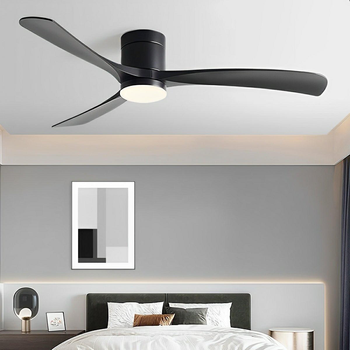 Ventilatore da soffitto con luce LED integrata e pale piatte radiali