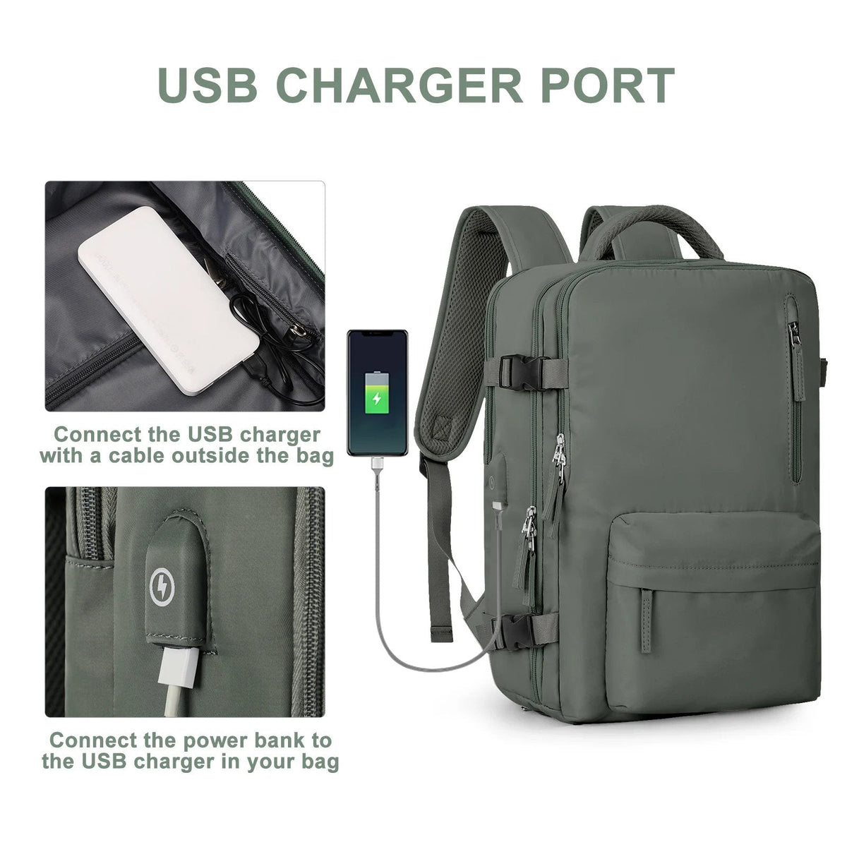 Zaino da viaggio donna Travelliva 35 L impermeabile con porta USB