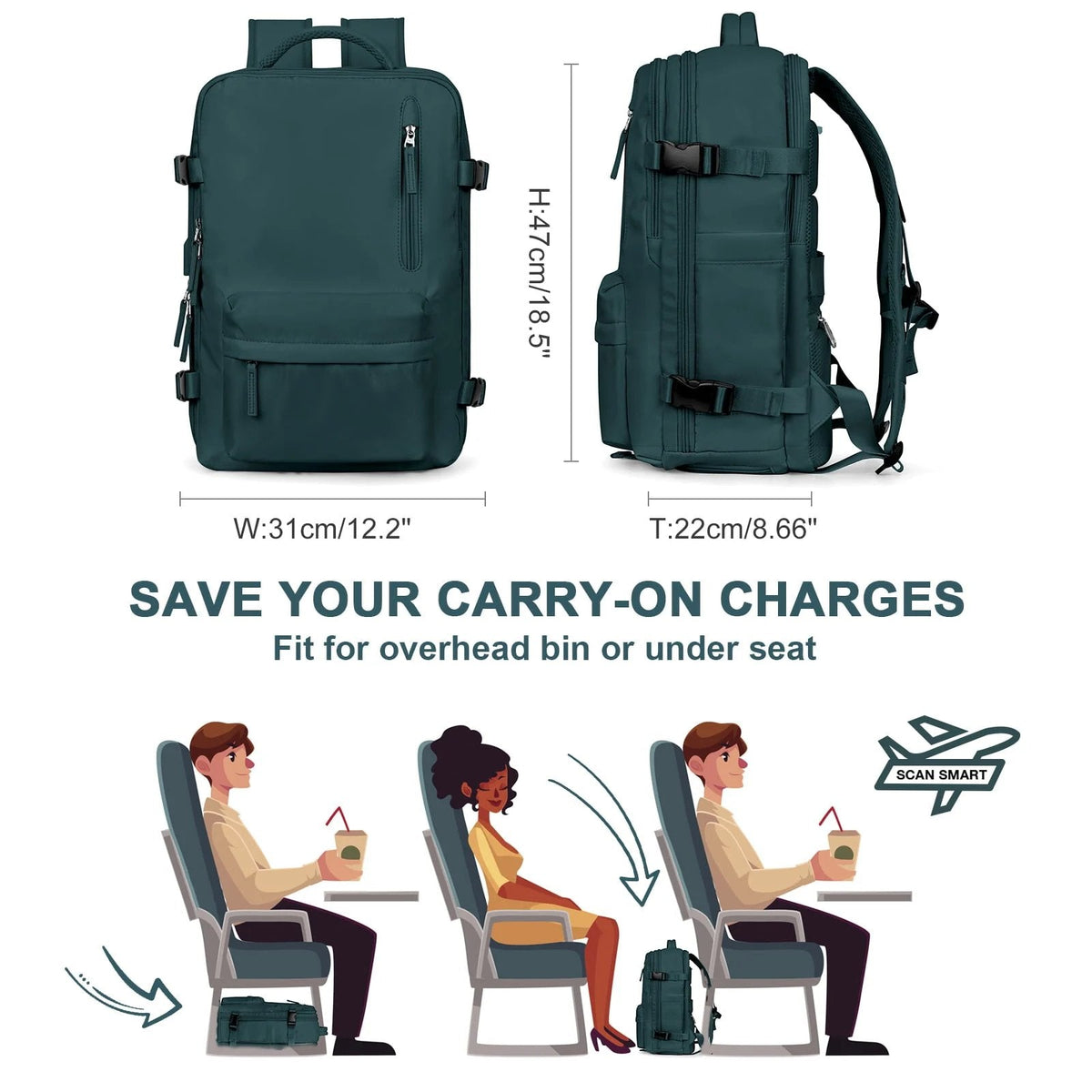 Zaino da viaggio donna Travelliva 35 L impermeabile con porta USB