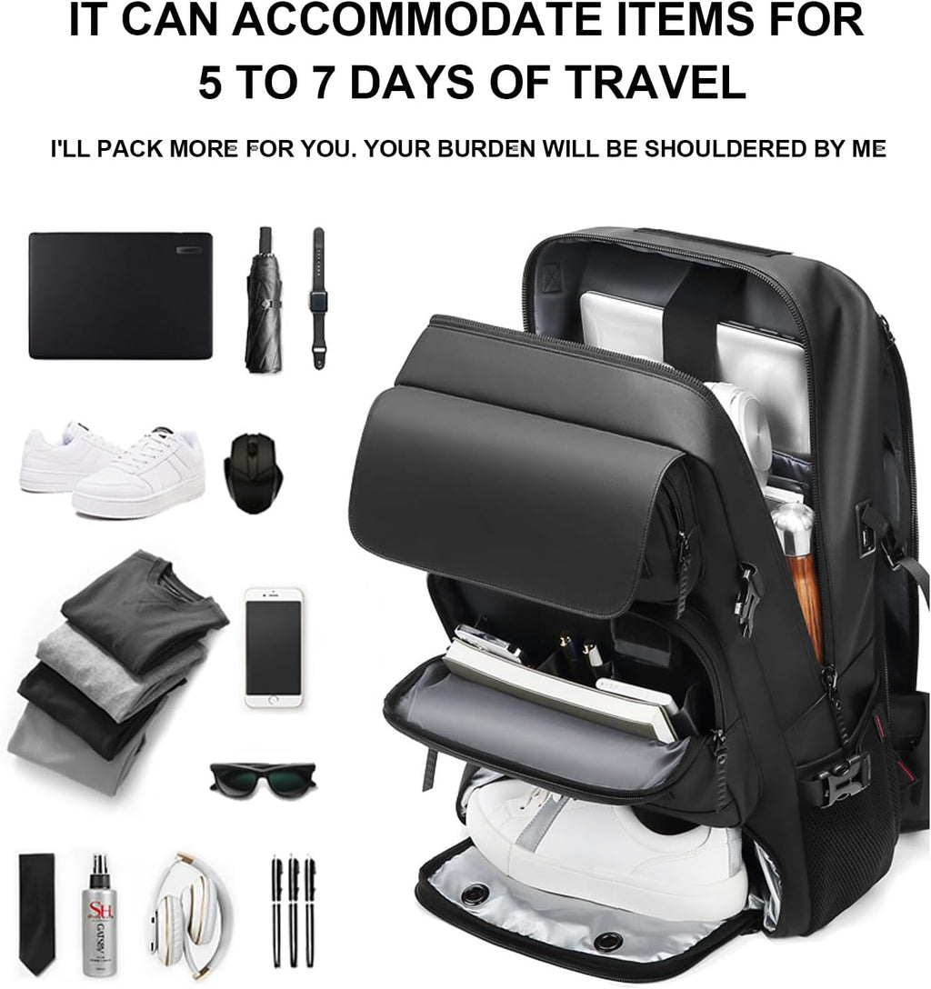Zaino da viaggio impermeabile 50 L con scomparto scarpe e porta USB