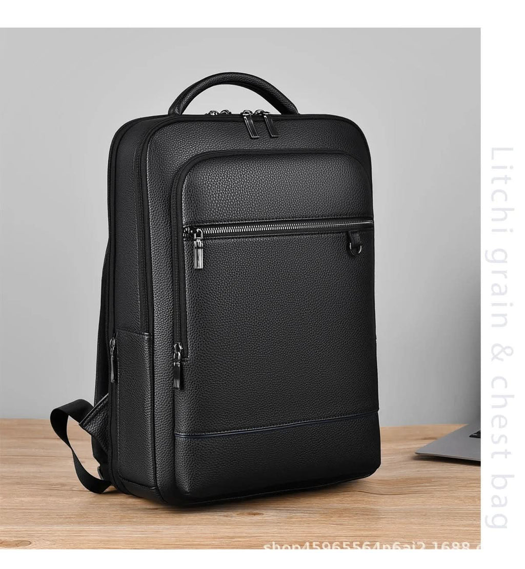 Zaino elegante in pelle con porta USB per laptop e uso quotidiano, 40 cm, nero