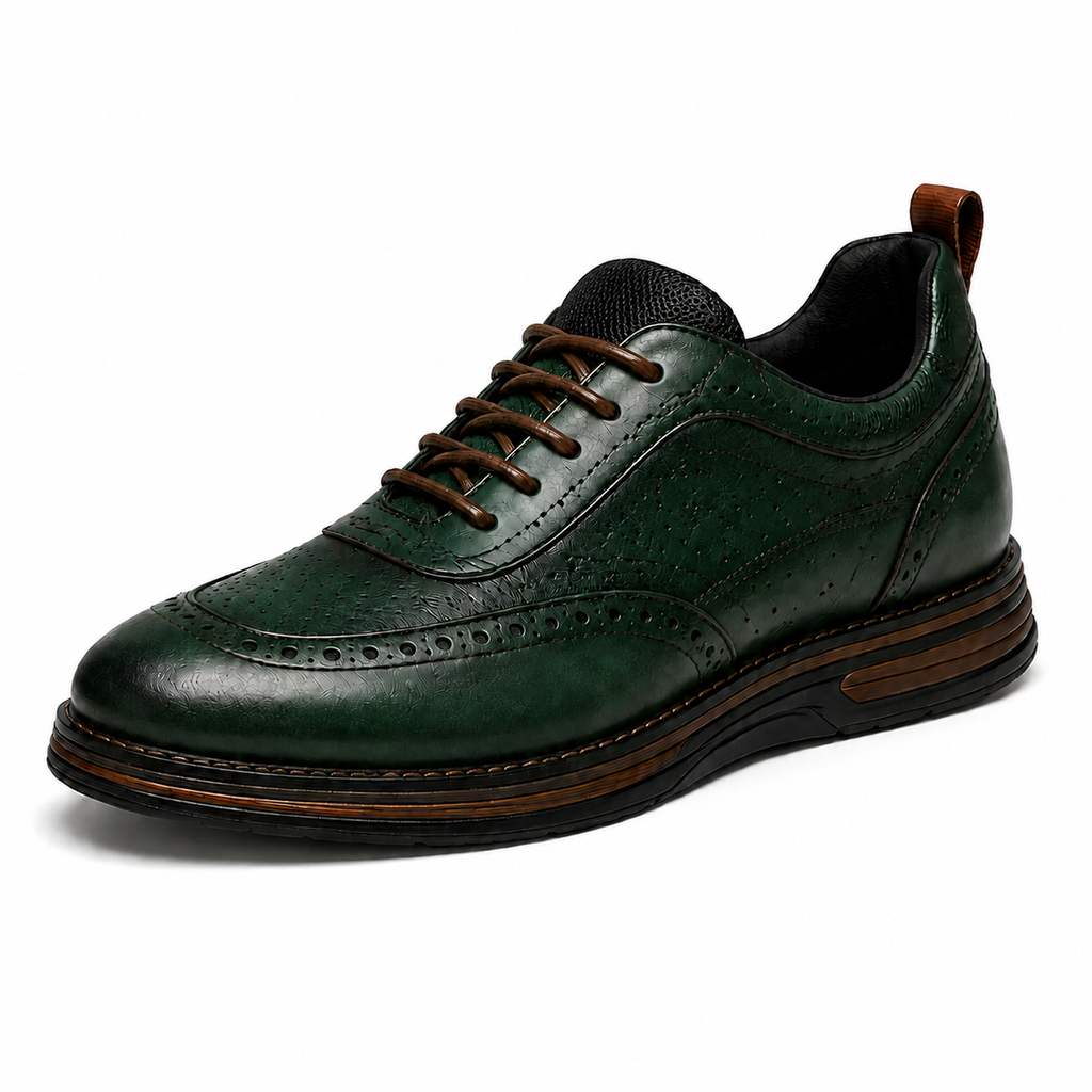Scarpe Eleganti Uomo Brogue Verde Scuro Lucido con Suola Comfort Premium