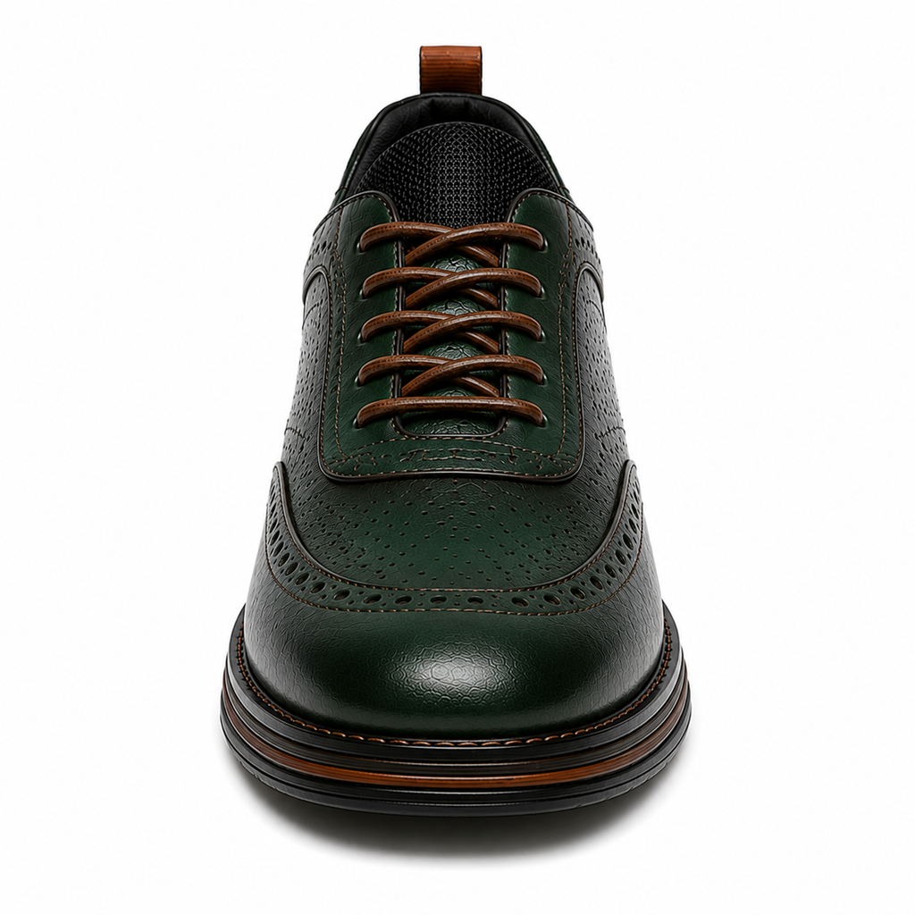 Scarpe Eleganti Uomo Brogue Verde Scuro Lucido con Suola Comfort Premium
