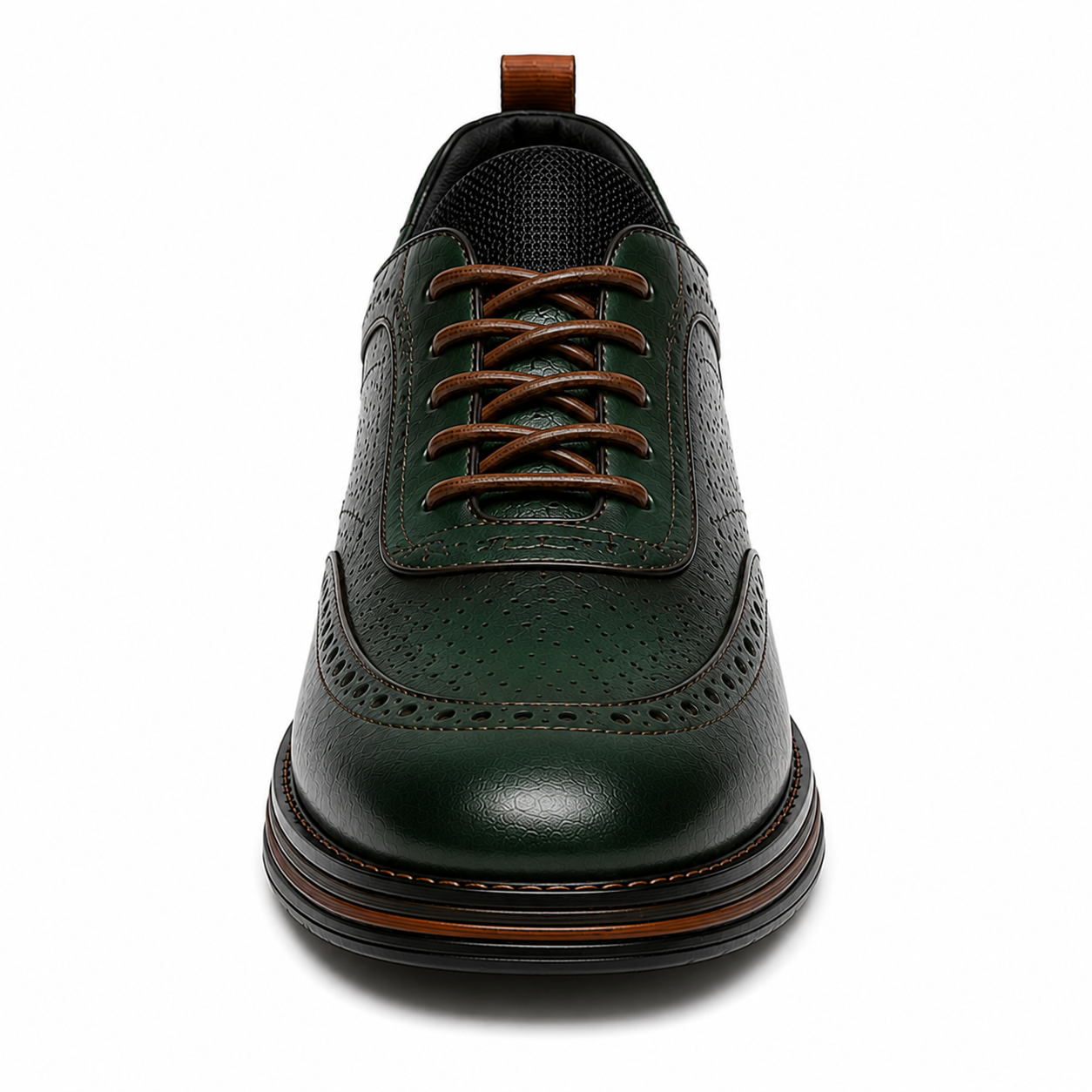 Scarpe Eleganti Uomo Brogue Verde Scuro Lucido con Suola Comfort Premium