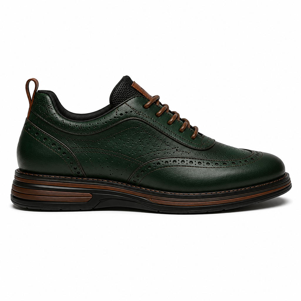 Scarpe Eleganti Uomo Brogue Verde Scuro Lucido con Suola Comfort Premium