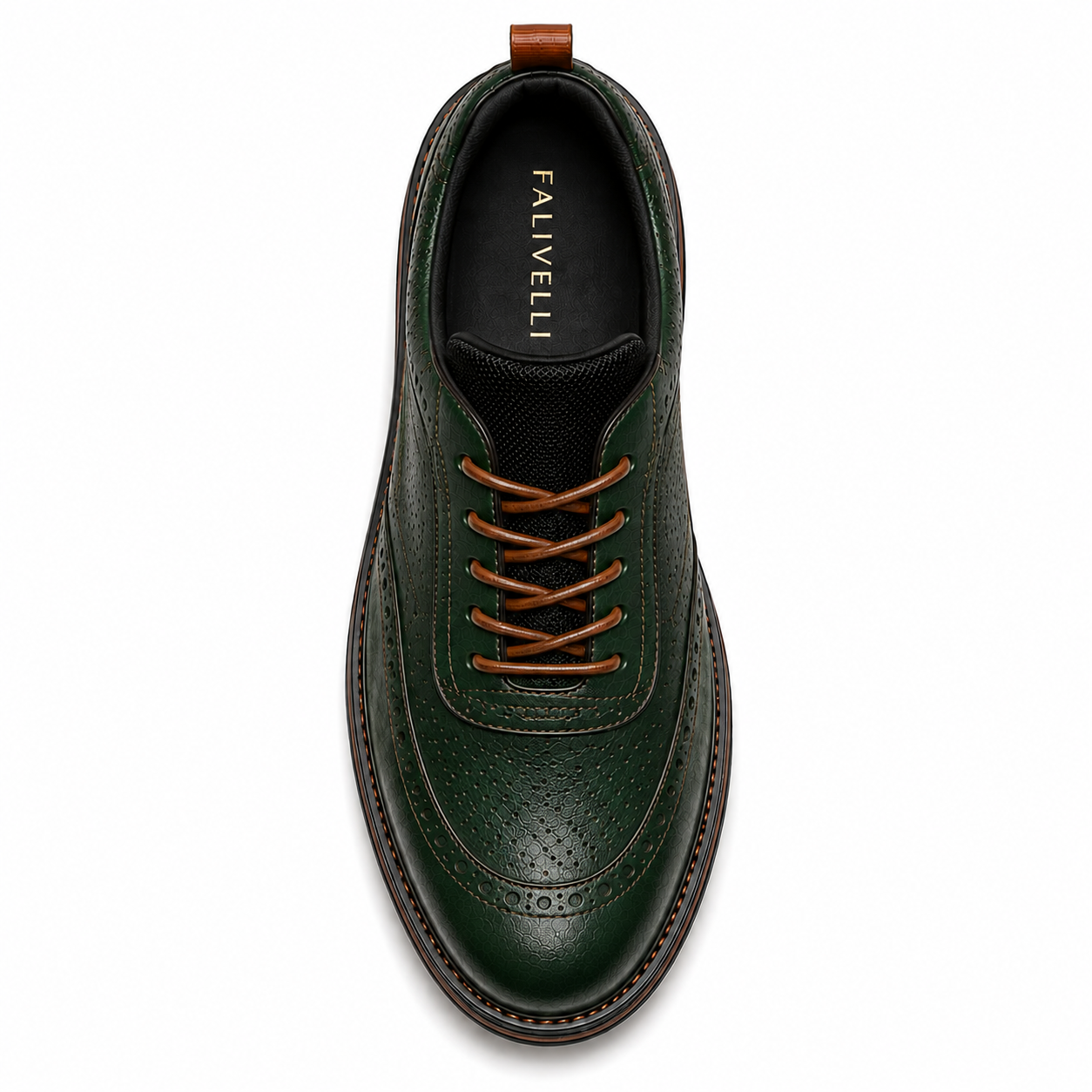Scarpe Eleganti Uomo Brogue Verde Scuro Lucido con Suola Comfort Premium