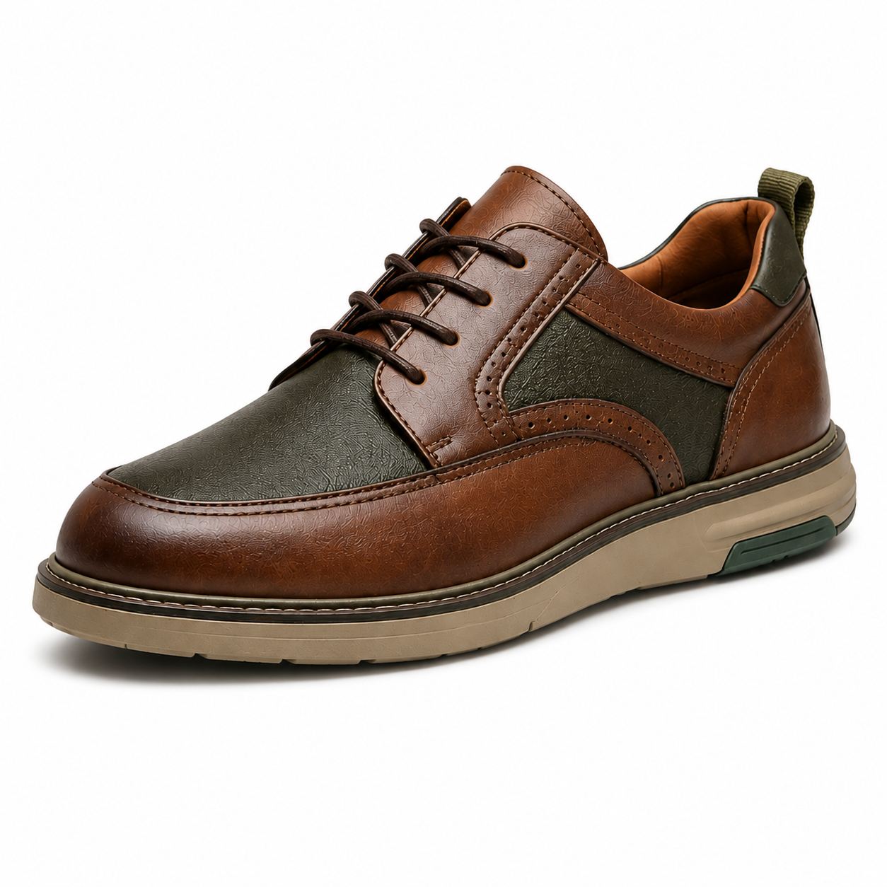 Scarpe Casual Eleganti Uomo Marrone Cognac e Verde Oliva con Suola Comfort Premium