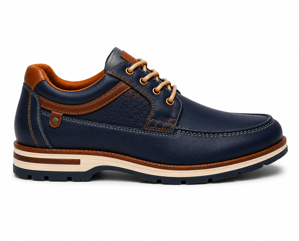 Scarpe Casual Eleganti Uomo Blu Navy con Dettagli Cognac e Suola Comfort Premium