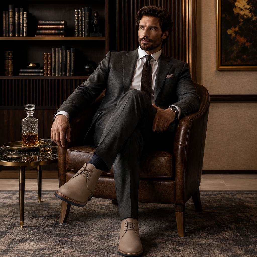 Stivaletti Chukka Uomo Beige Tortora Eleganti con Suola Classica