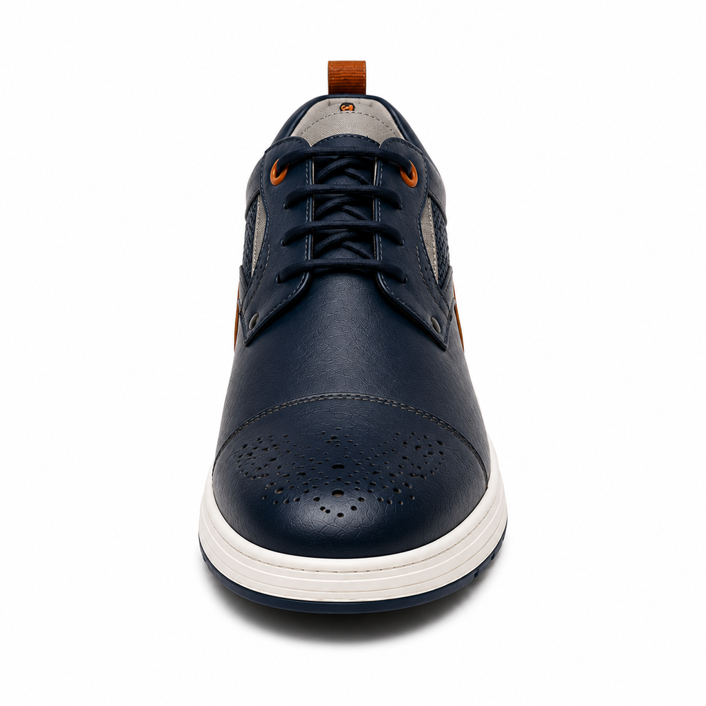 Scarpe Casual Eleganti Uomo Blu Navy con Dettagli Arancioni e Suola Comfort