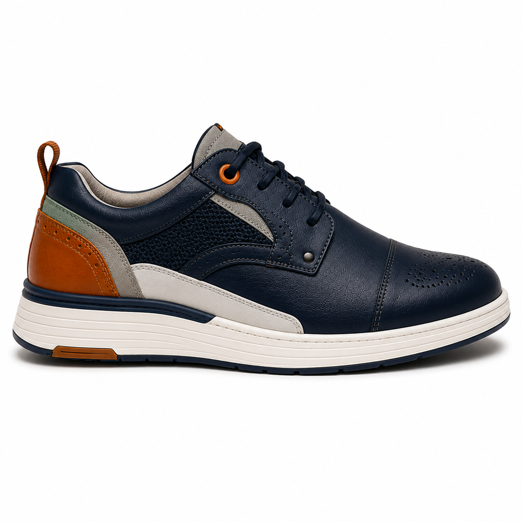 Scarpe Casual Eleganti Uomo Blu Navy con Dettagli Arancioni e Suola Comfort