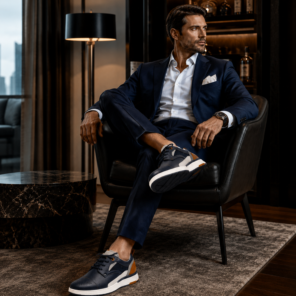 Scarpe Casual Eleganti Uomo Blu Navy con Dettagli Arancioni e Suola Comfort
