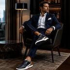 Scarpe Casual Eleganti Uomo Blu Navy con Dettagli Arancioni e Suola Comfort