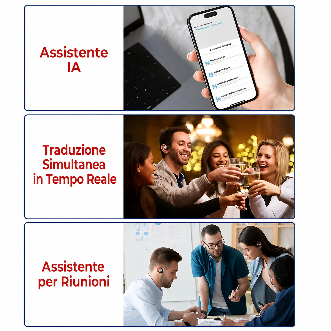 Modalità riunione degli auricolari di traduzione per conferenze internazionali