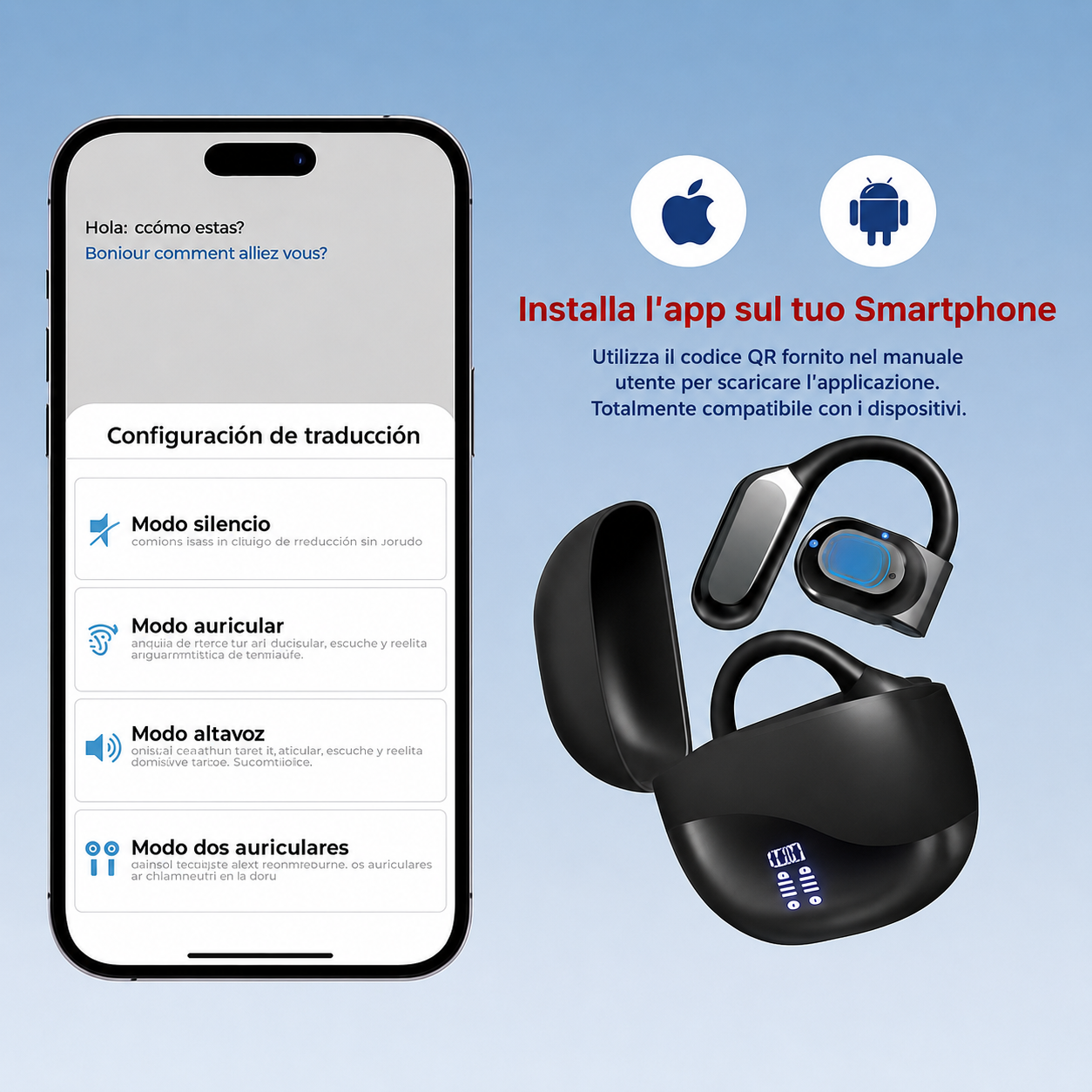 Contenuto completo della confezione auricolari di traduzione intelligente