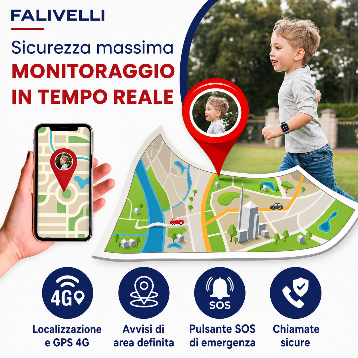 Smartwatch GPS per bambini FALIVELLI con display OLED compatto e funzione messaggi affettuosi