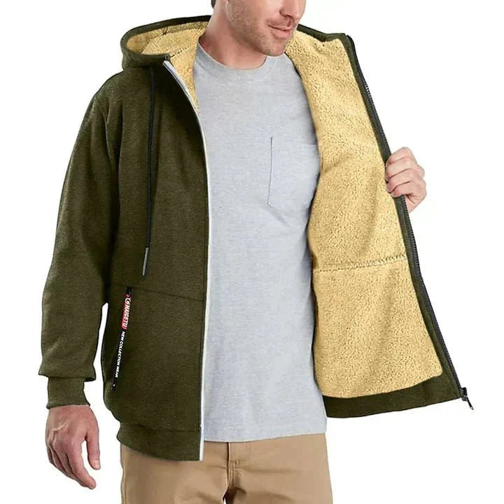 Felpa TOMMY con cappuccio e zip in pile, dettaglio tessuto pile