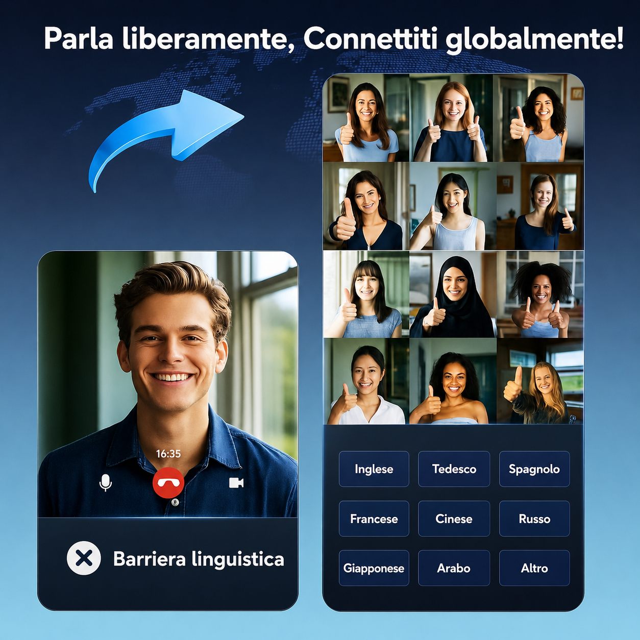 Auricolari di traduzione FALIVELLI in uso durante viaggio internazionale