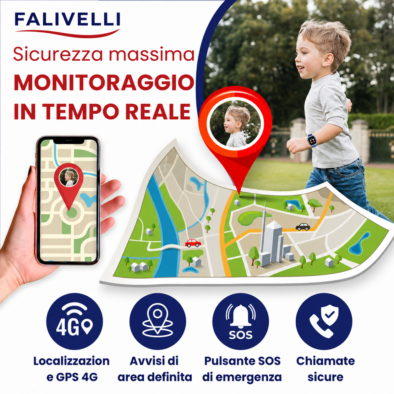 Bambini felici che utilizzano lo smartwatch GPS FALIVELLI con funzioni di sicurezza attive