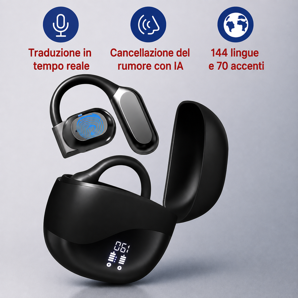 Auricolari di traduzione intelligente FALIVELLI con custodia di ricarica LED