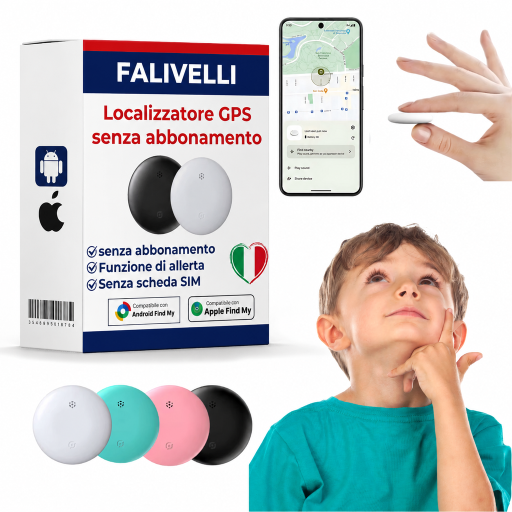 Tracker GPS per bambini senza canone compatibile con Android e iPhone, compatto e discreto.