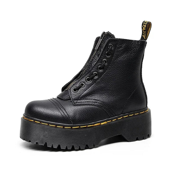 Stivali in pelle nera da donna con suola spessa, design elegante e moderno