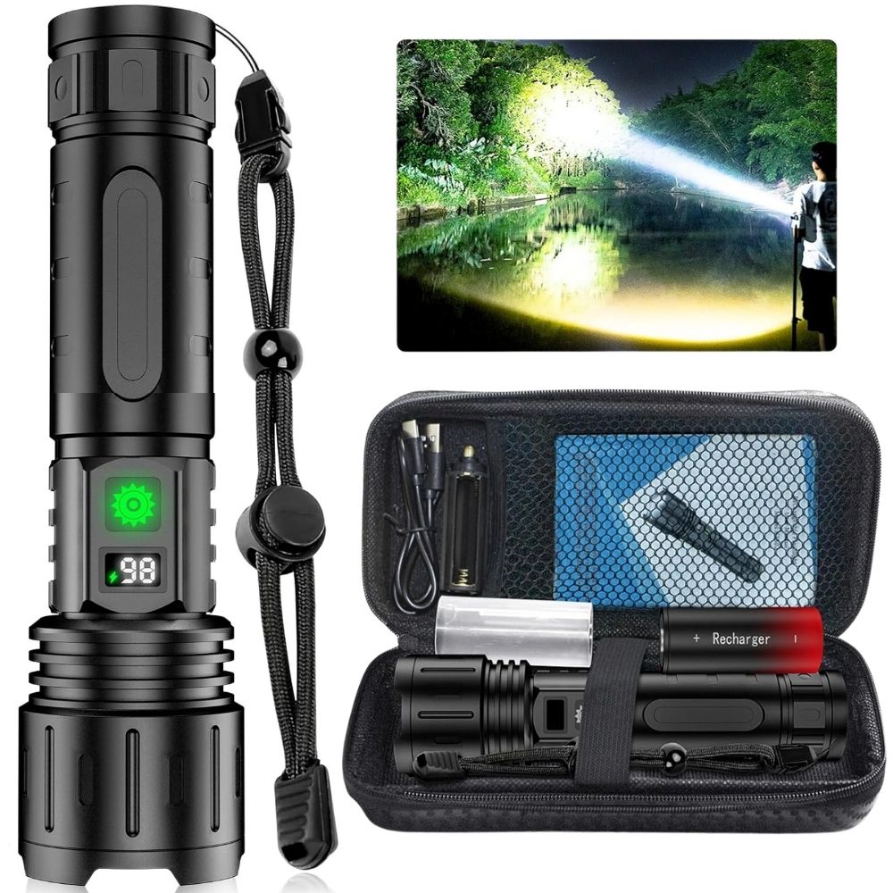 Torcia tattica ultra potente FALIVELLI da 100.000 lumen con display LCD e scocca in alluminio