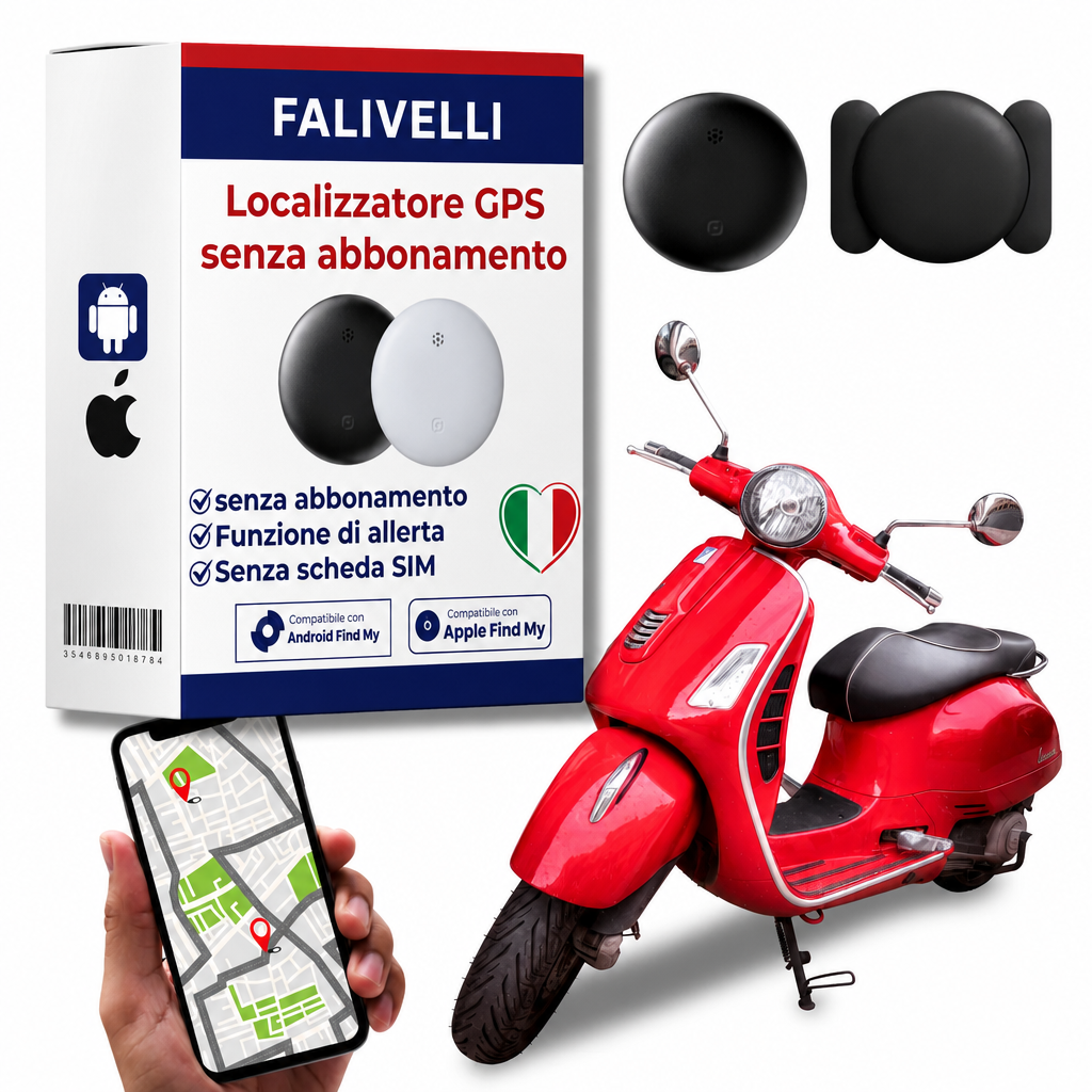 Tracker GPS per moto senza canone, dispositivo compatto bianco e nero con design discreto