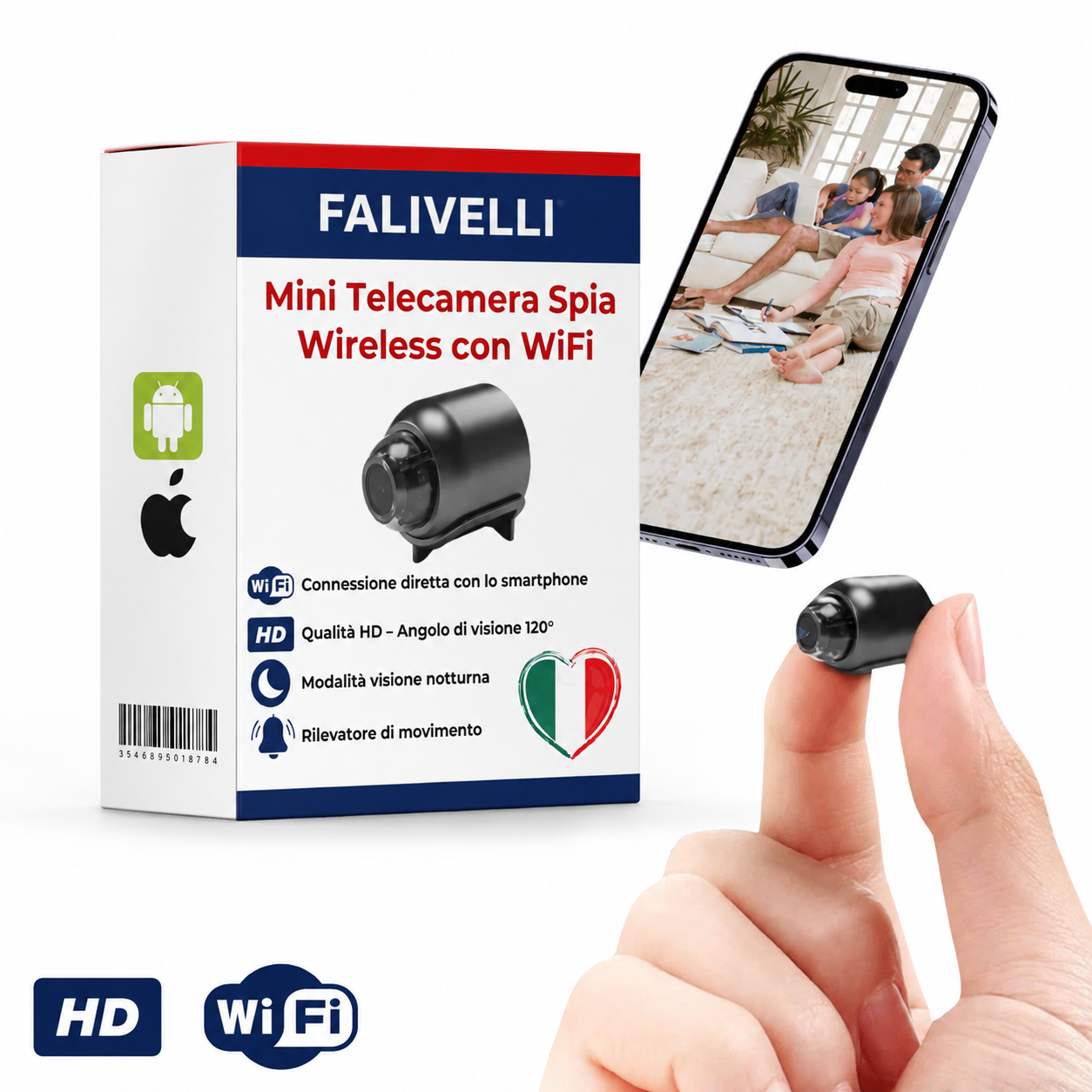 Microcamera WiFi VisionX Full HD con custodia compatta e design discreto per sorveglianza nascosta