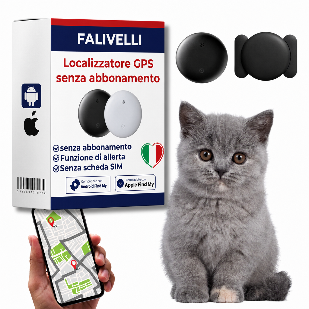 Tracker GPS per gatto compatto compatibile con Apple e Android Find My, senza abbonamenti mensili