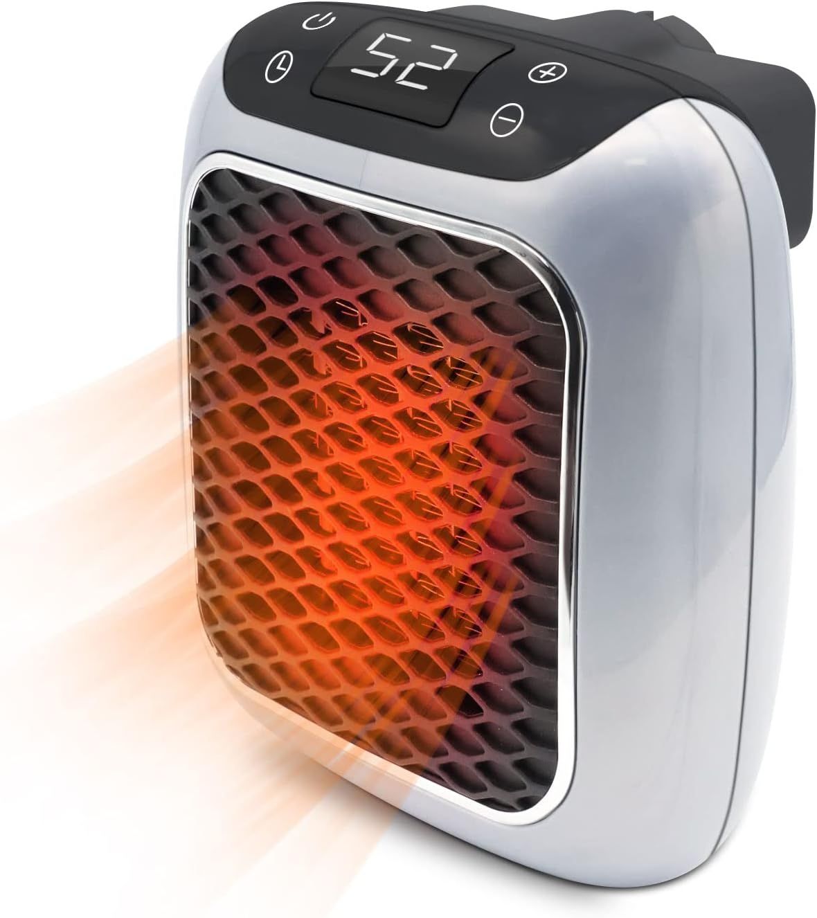 Termoventilatore elettrico compatto FALIVELLI 800W collegato alla presa a muro con display LED acceso