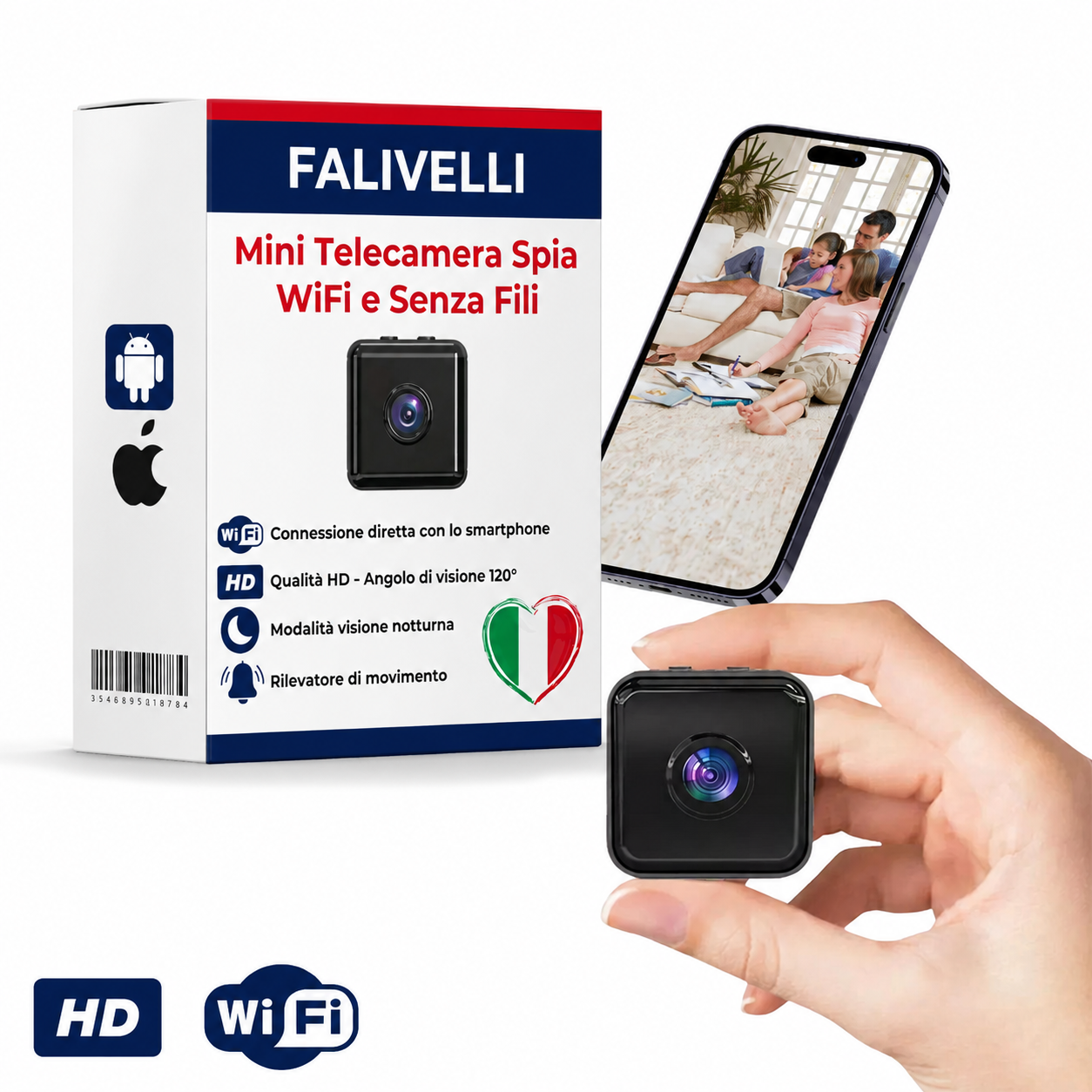 Microcamera spia SpyPro WiFi Full HD con design compatto e discreto per sorveglianza remota