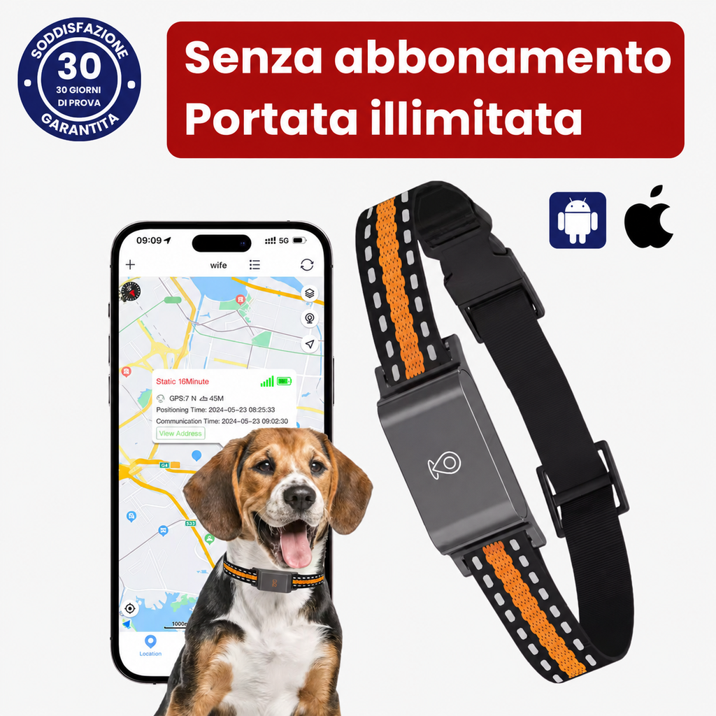 Localizzatore GPS per animali FALIVELLI con collare regolabile e display app smartphone