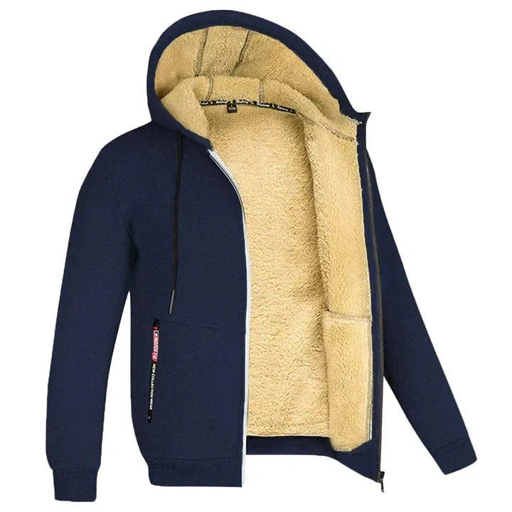 Felpa TOMMY con cappuccio e zip in pile blu navy, vista frontale