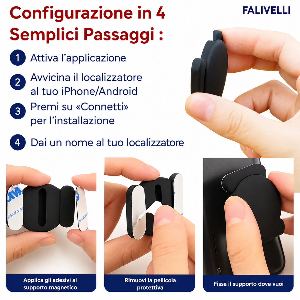 Localizzatore GPS compatto per auto e moto con app ufficiali Apple Dov'è e Google Trova dispositivo