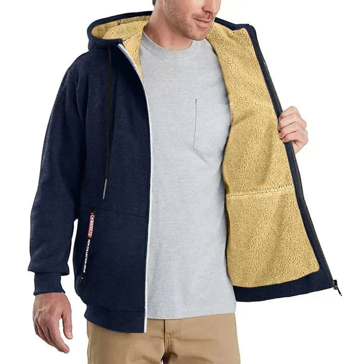 Felpa TOMMY con cappuccio e zip in pile nera, dettaglio chiusura