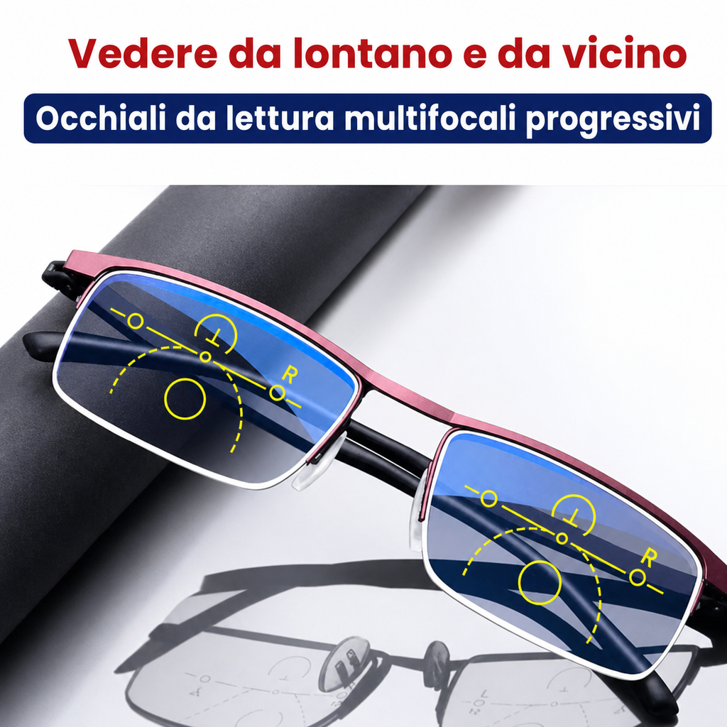 Dettaglio delle lenti progressive intelligenti con tecnologia tedesca ARNO e protezione UV