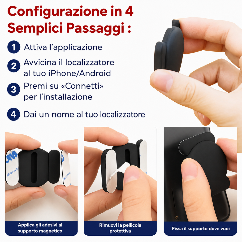 Localizzatore GPS FALIVELLI con integrazione app ufficiali Apple e Google per tracciamento veicoli