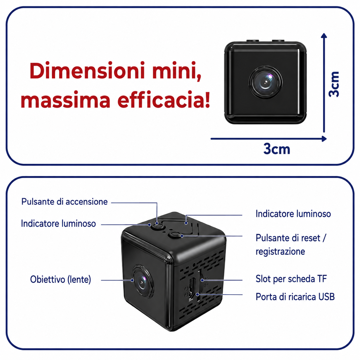 Microcamera SpyPro con visione notturna e rilevamento movimento per sicurezza domestica