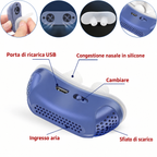 Dispositivo micro CPAP portatile in uso, design compatto e discreto per terapia notturna