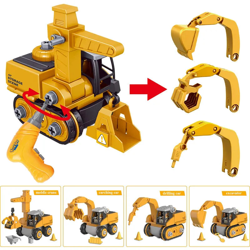 Bambino che gioca con il Master Builder Engineer Set costruendo veicoli colorati