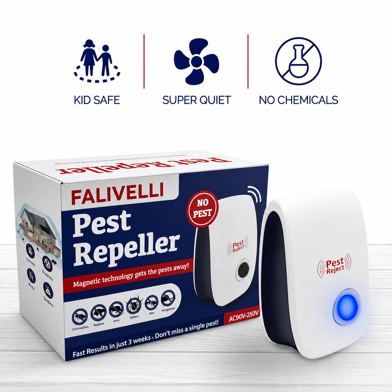 Dispositivo anti-insetti ultrasonico FALIVELLI con design compatto da 3,5 pollici