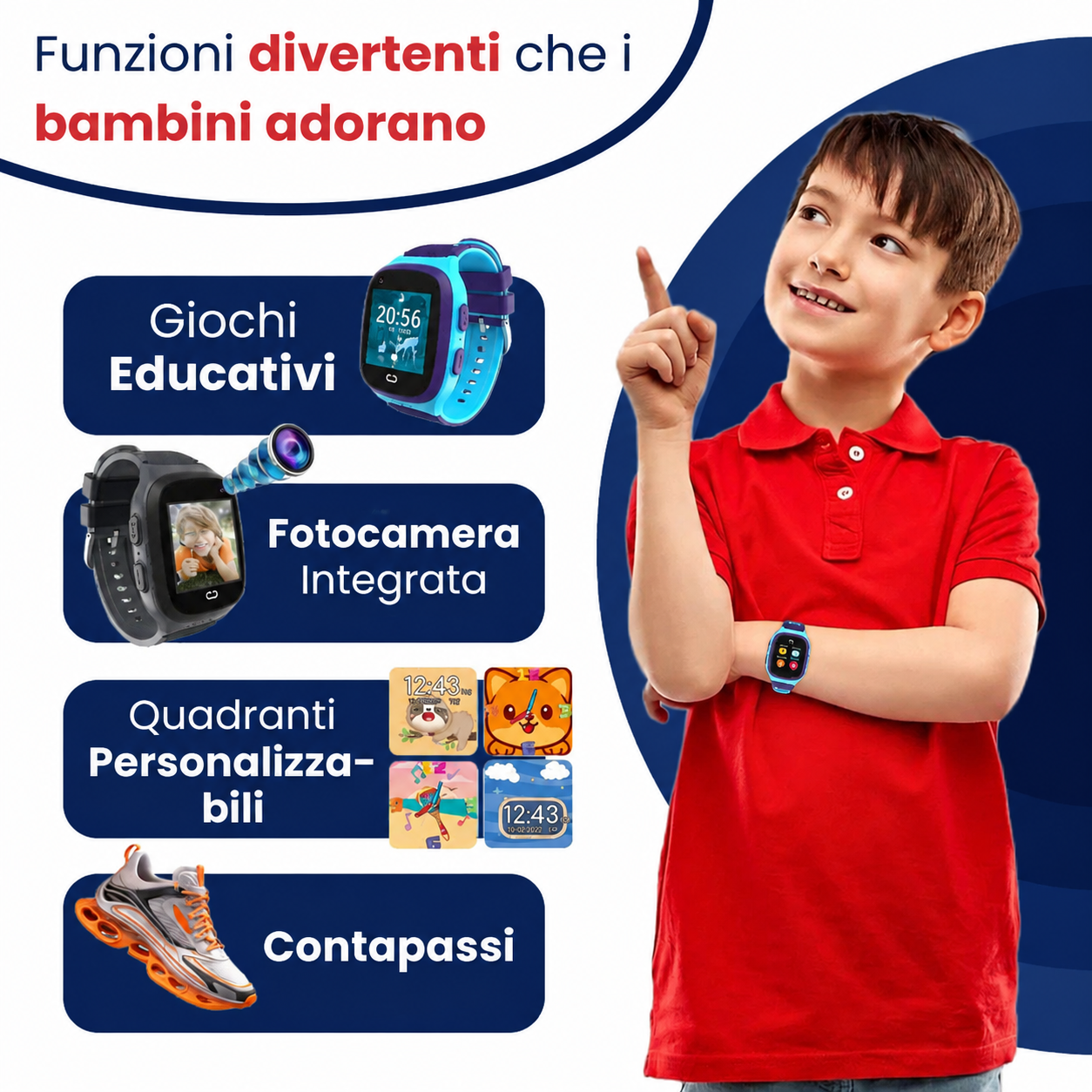 Smartwatch GPS 4G FALIVELLI con pulsante SOS e zona sicura per la protezione dei bambini