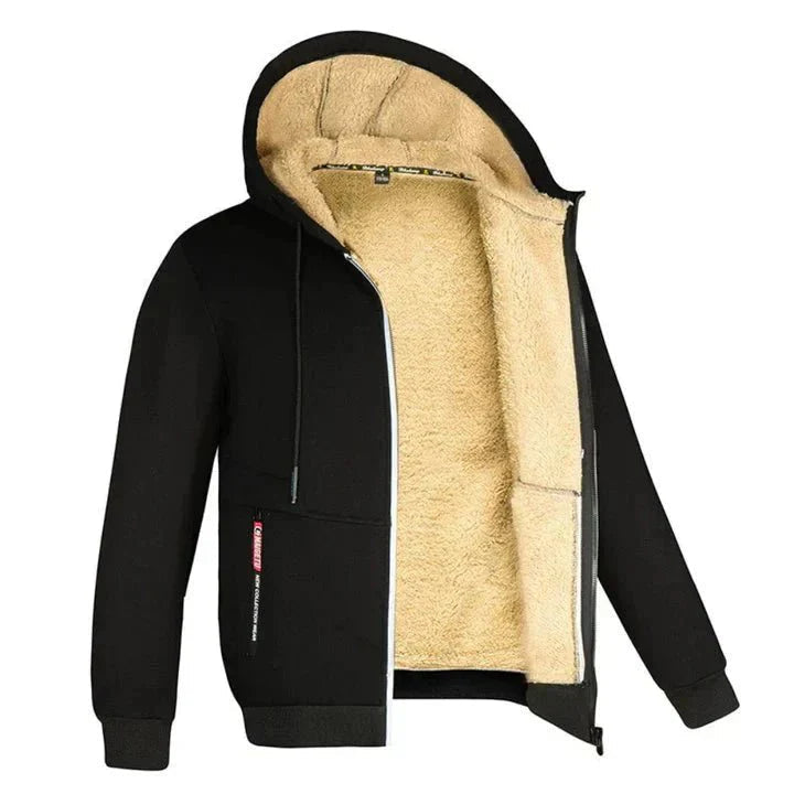 Felpa TOMMY con cappuccio e zip in pile grigia, vista laterale
