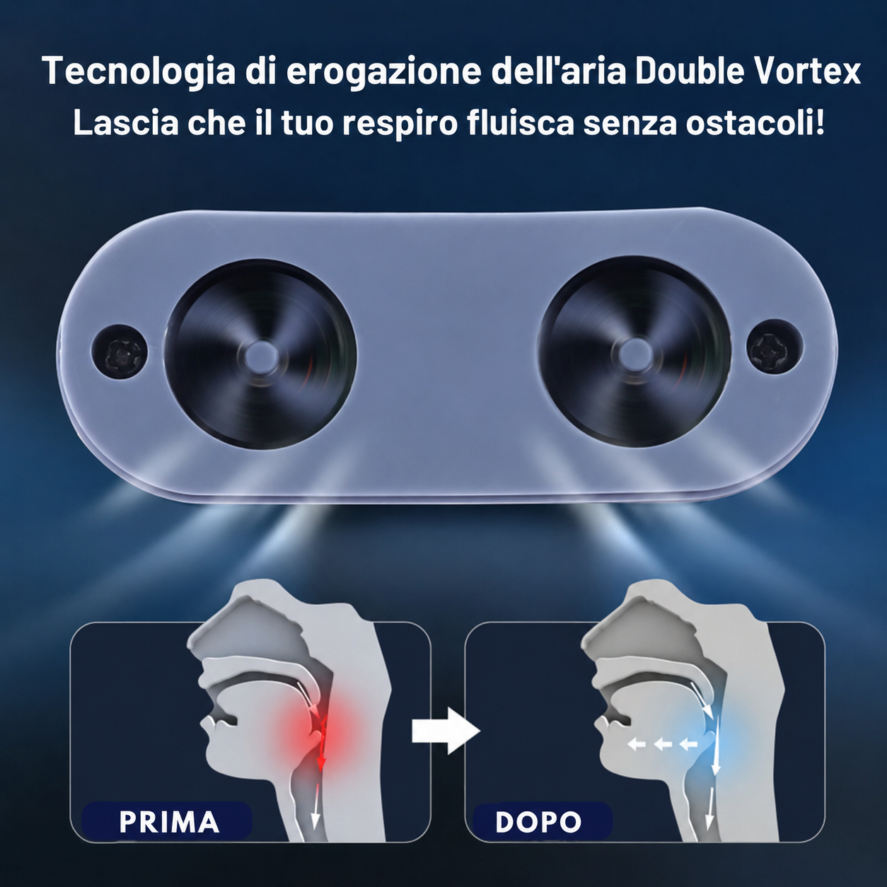 Dettaglio tappi nasali in silicone medicale del micro CPAP anti-russamento